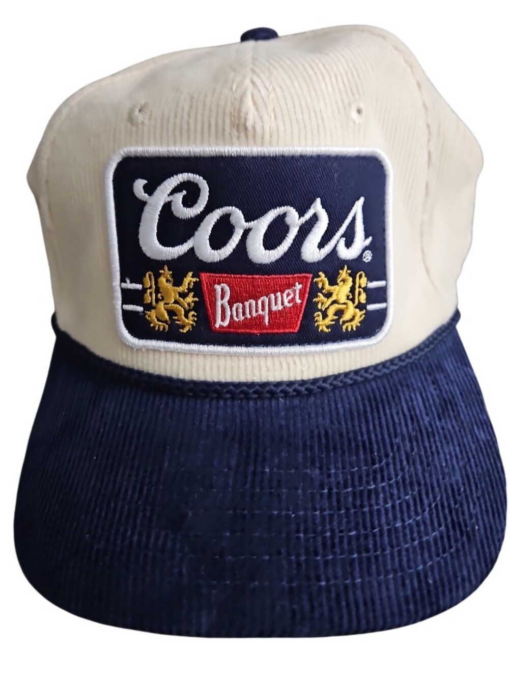 Coors Banquet Corduroy Snapback Hat Vintage 90's Beige Blue Rope Cap New NWT